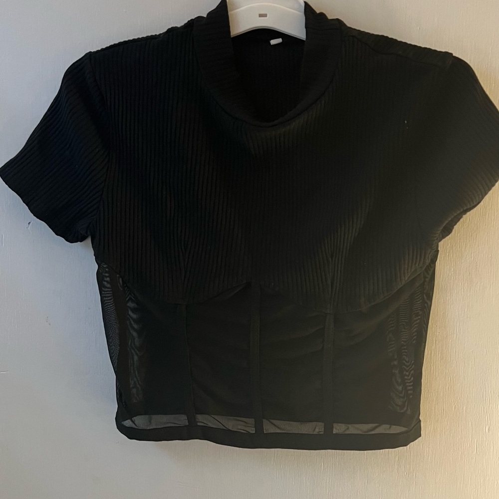 Mesh bottom black crop top